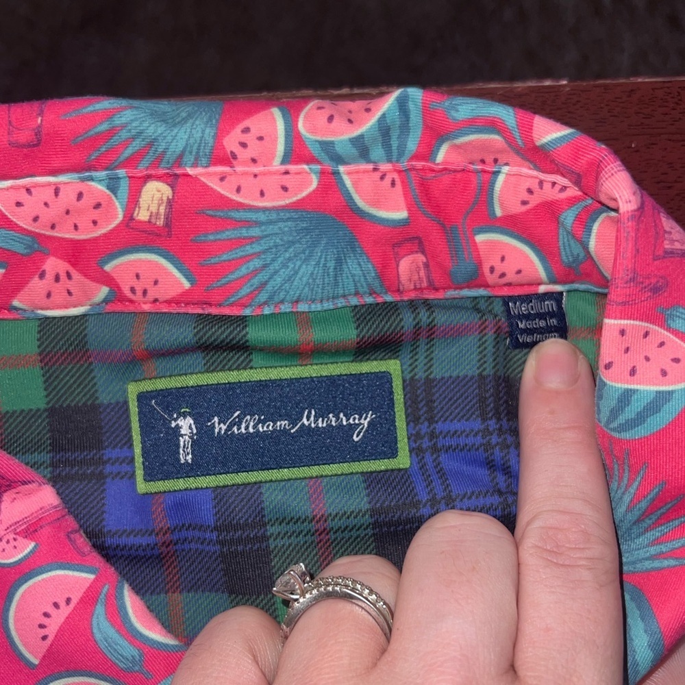 William Murray Golf Polo Shirt Seed Spitters Watermelon Stretch DriFit Pink UV - Picture 2 of 4